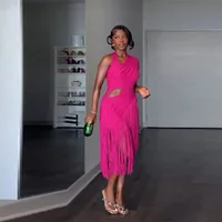 Nouvelle Tendance Femme : Robe de Soirée Sexy à Franges Couleur Unie, Coupe Irrégulière, Dos Nu, Sans Manches – Idéale pour les Soirées, les Rendez-vous Galants et les Clubs 2