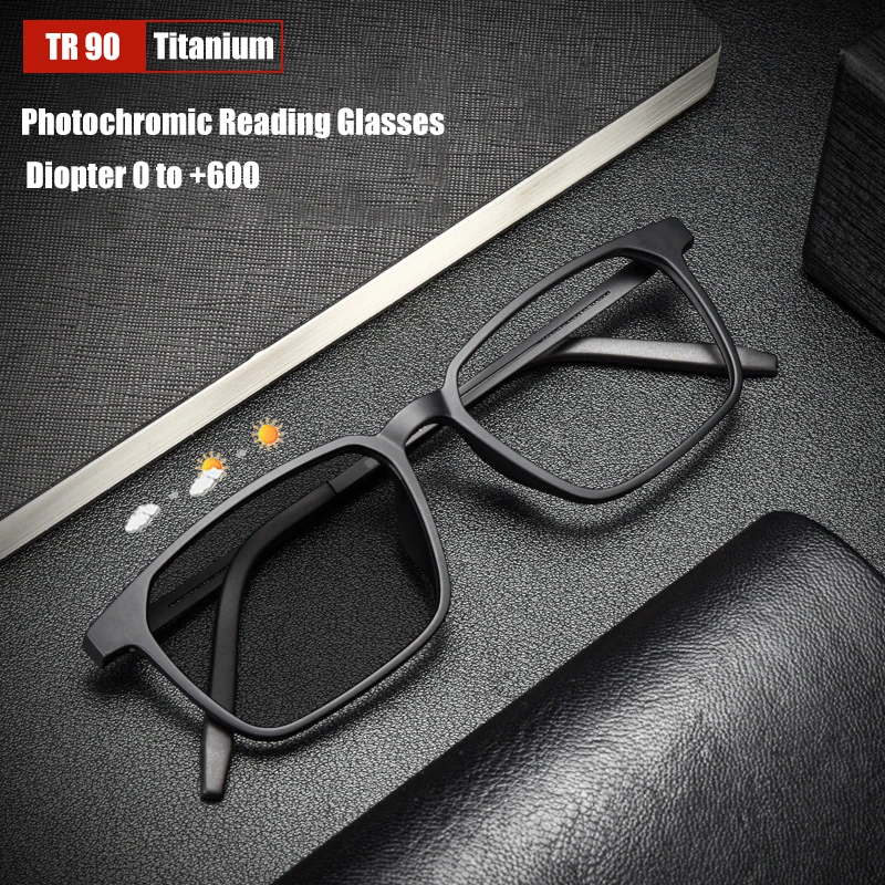 

HUYING Ultralight Rubber Titanium Photochromic Reading Glasses Men Presbyopia Computer Eyeglasses 2023 Half-Frame Eyewear