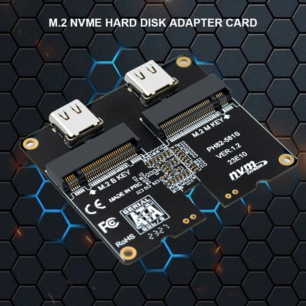 M.2 NVME 하드 디스크 어댑터 카드, 하드 드라이브 인클로저 어댑터 카드, 10Gbps JMS581 SATA NVME 지지대 M.2 SSD 2230-2280, USB3.1 Gen2