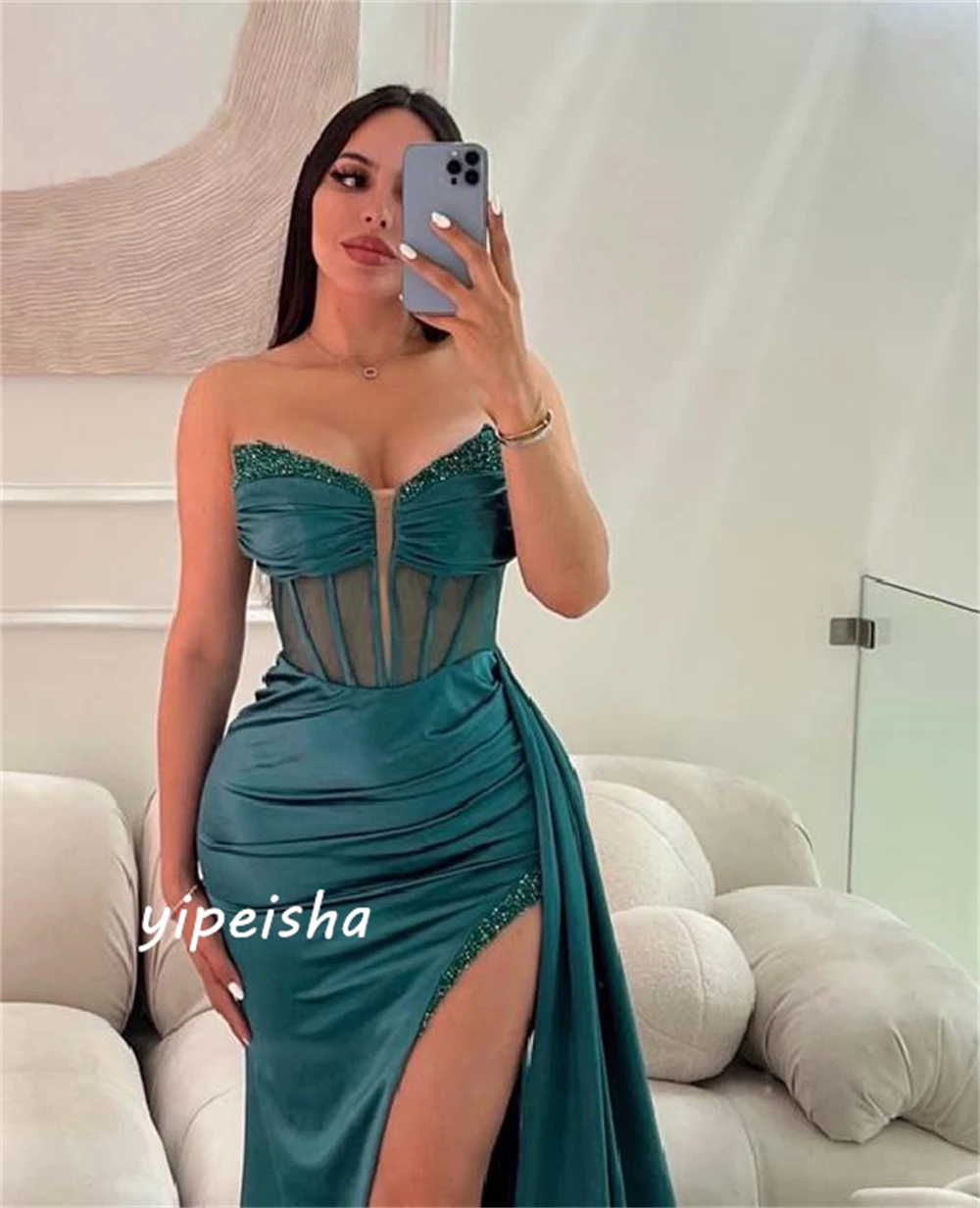 Sexy High Quality Strapless A-line Celebrity Dresses Paillette / Sequins Shirred Floor length Skirts Charmeuse Evening 