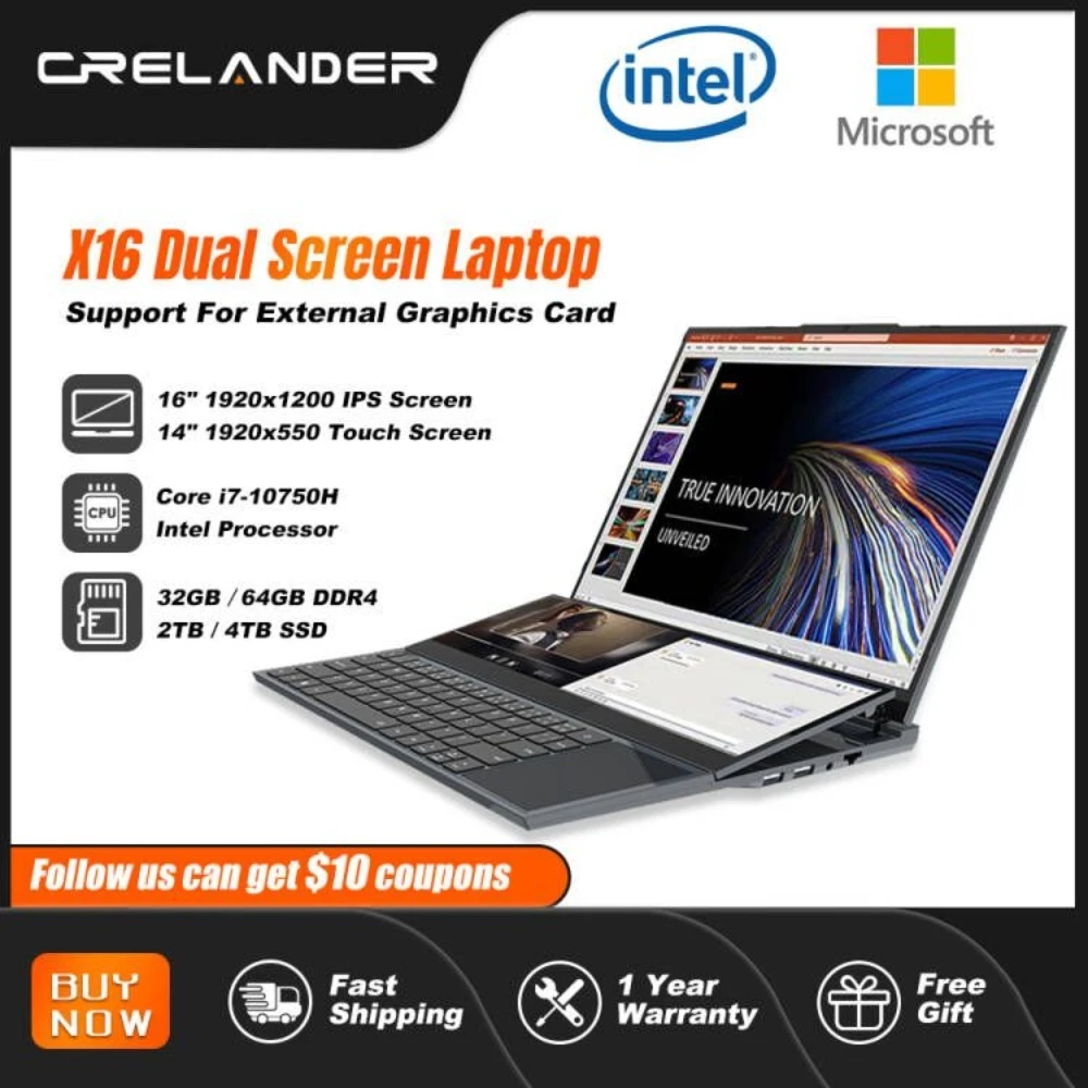 CRELANDER New Arrivals Dual Screen Laptop Core i7 10th Generation Touch