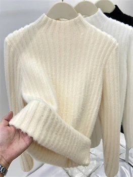 2025 Autumn Winter Streetwear Jersey Knitwear Jumper Thick Warm Turtleneck Sweater Women Tops Lined Sweater Knitted Pullover