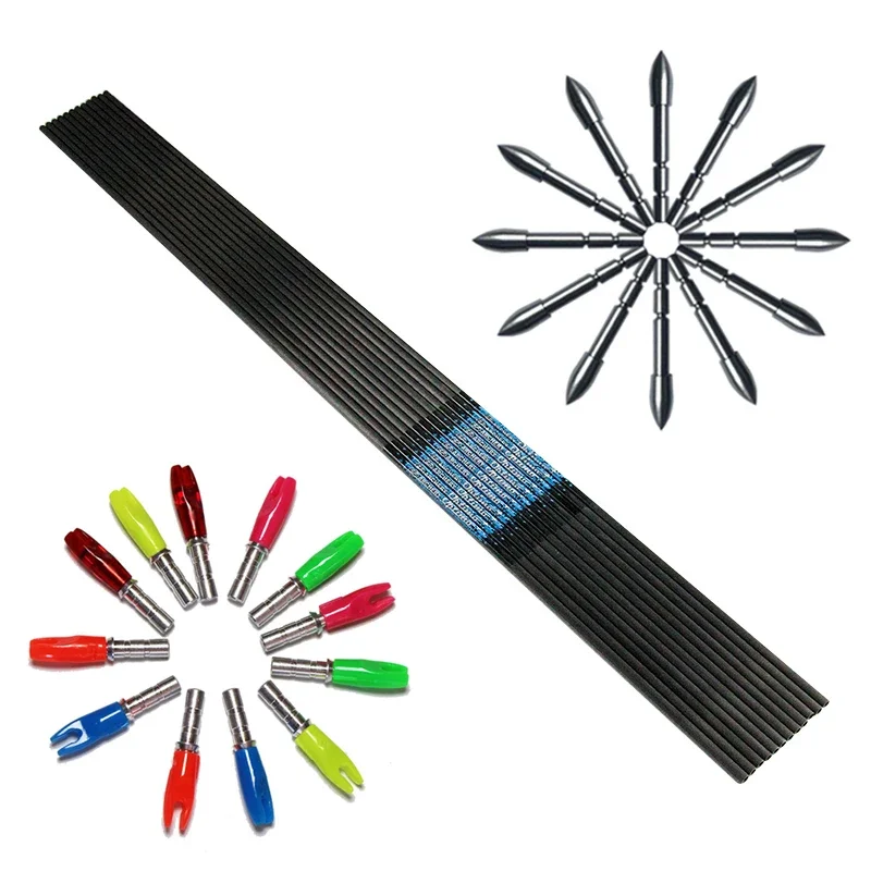 Lot De 6/12 Flèches Carbone – ID4,2 Mm SP350-900 – Aubes Spirales 1,8″ – Tir à L'arc