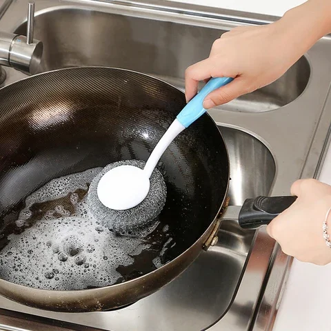 

Durable Wire Brush Cleaning Ball Scourer With Handle for PC Dish Bowl Washing Kitchen Gadget