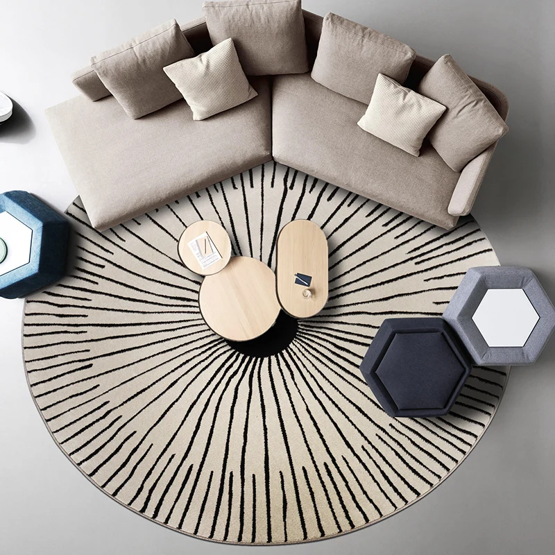 Round Living Room Carpets Minimalist Bedroom Plush Warm Fluffy Rug Line Home Decor Coffee Table Anti Slip Floor Mat Polyester