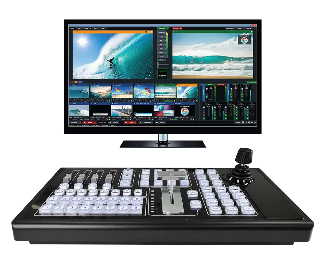 MIDI Vmix Controller USB Vmix Console VISCA Pelco PTZ Camera Joystick Controller RS232 RS422 RS485 USB plug and play