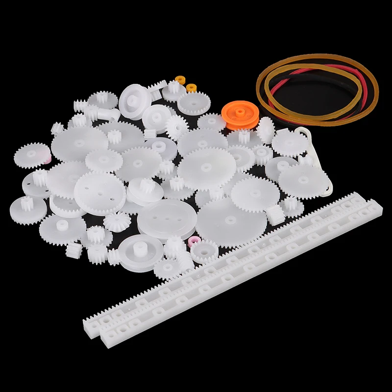 Electric Bike Gear Motor Gear Transmission Gear Electric Chain Saw Gear Cassette Deck Tape Gear 75PCS/set Plastic Gear Rack Pulley Belt Worm Gear Single-and Double-Gear Teeth Toy Car DIY Kit