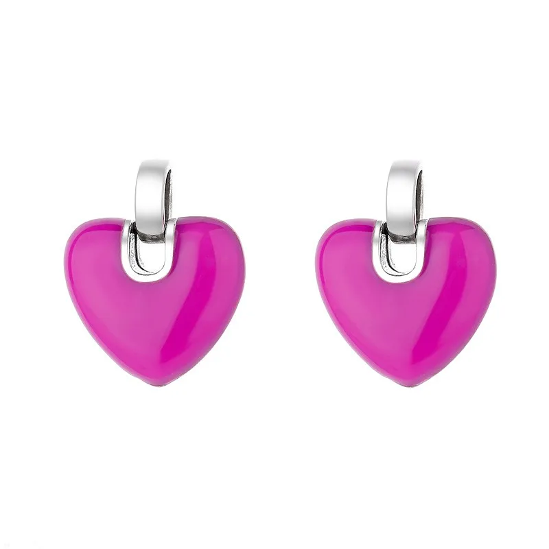 

163FR ZFSILVER S925 Silver Korean Fashion Trendy Luxury Enamel Glaze Love Heart Earring Charms Jewelry Girl Women Match-all Gift
