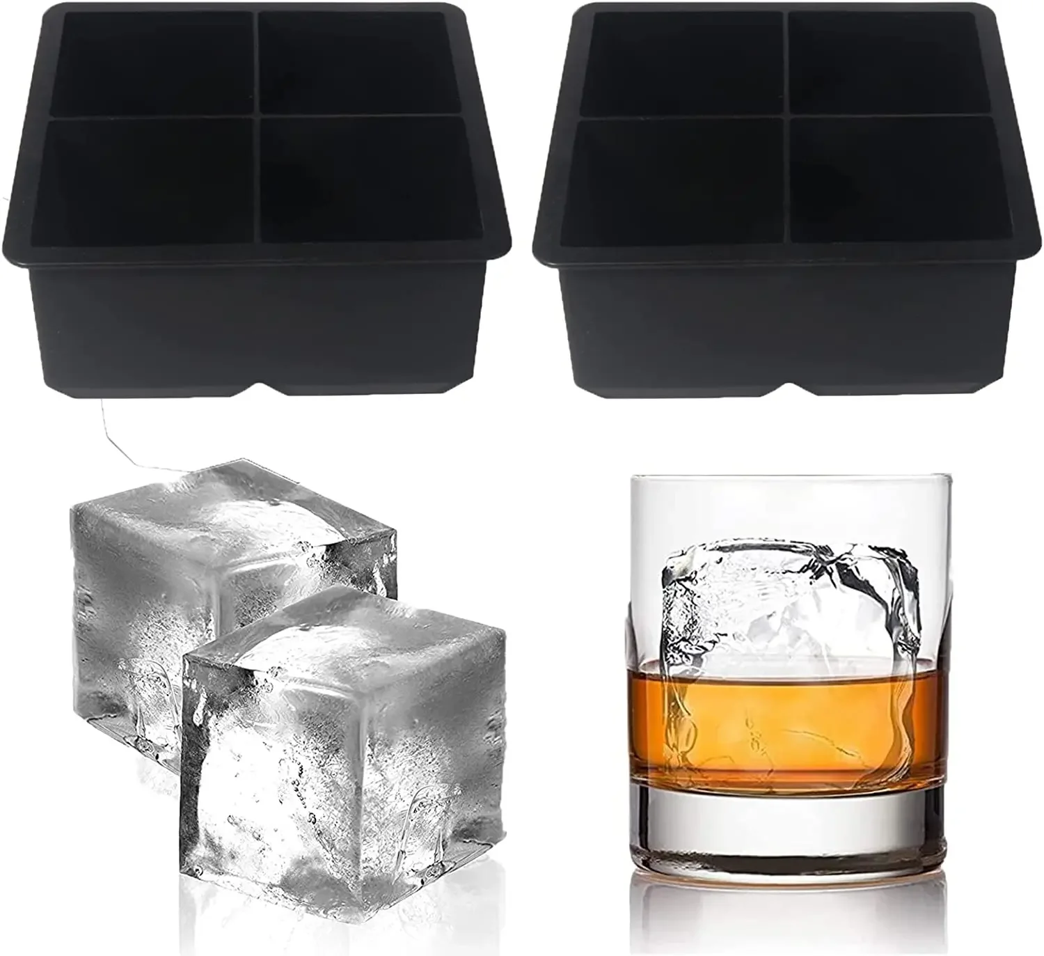 

4 Grid Big Ice Tray Mold Giant Jumbo Large Food Grade Silicone Ice Cube Square Tray Mold DIY Ice Maker Cube Tray