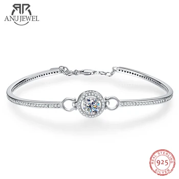 AnuJewel 1ct  D Color Moissanite Diamond Silver Bracelet 18K White Gold Plated Adjustable Bangles For Woman Gifts