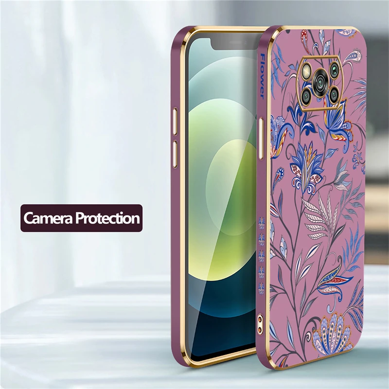Luxury Plating Silicone Soft Cover with Patterned Floral Design