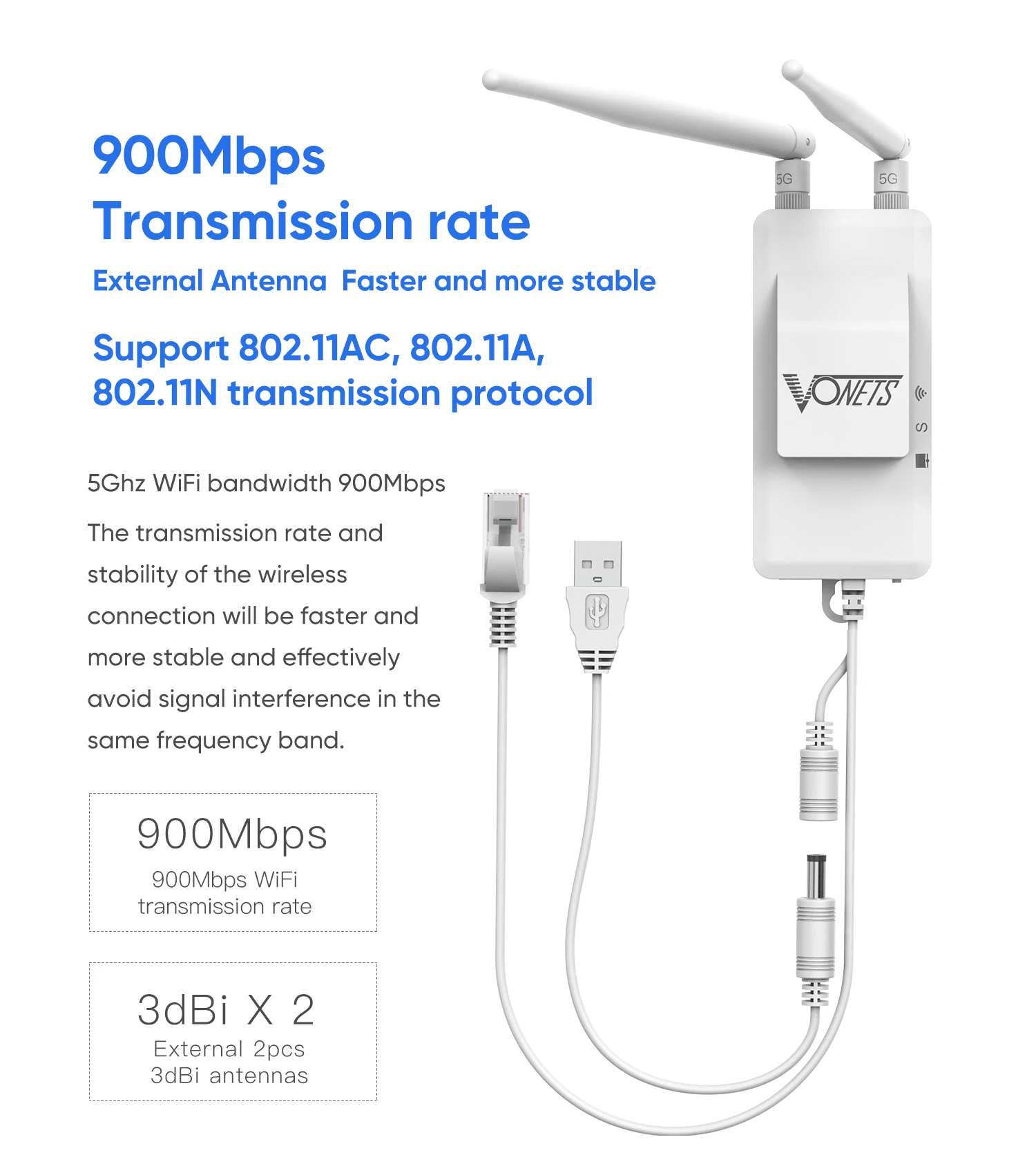 Vonets-roteador e Repetidor Wi-fi Bridge 5ghz para Adaptador Ethernet Câmera Dvr Iot ip Monitor de Transmissão de Vídeo Vap11s5g Fan - Imagem 6