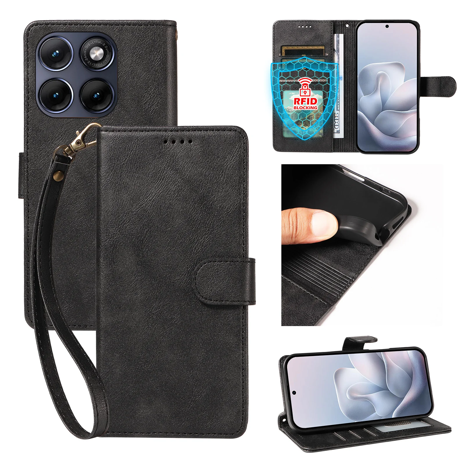 Matte Leather Magnetic Wallet Case with Card Slot and Flip Cover