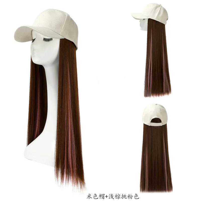 Meetlife Baseball Cap With Long Extension Wig Detachable Synthetic Hair Long Straight Hair Travel Beach Baseball Hat cheap baseball caps