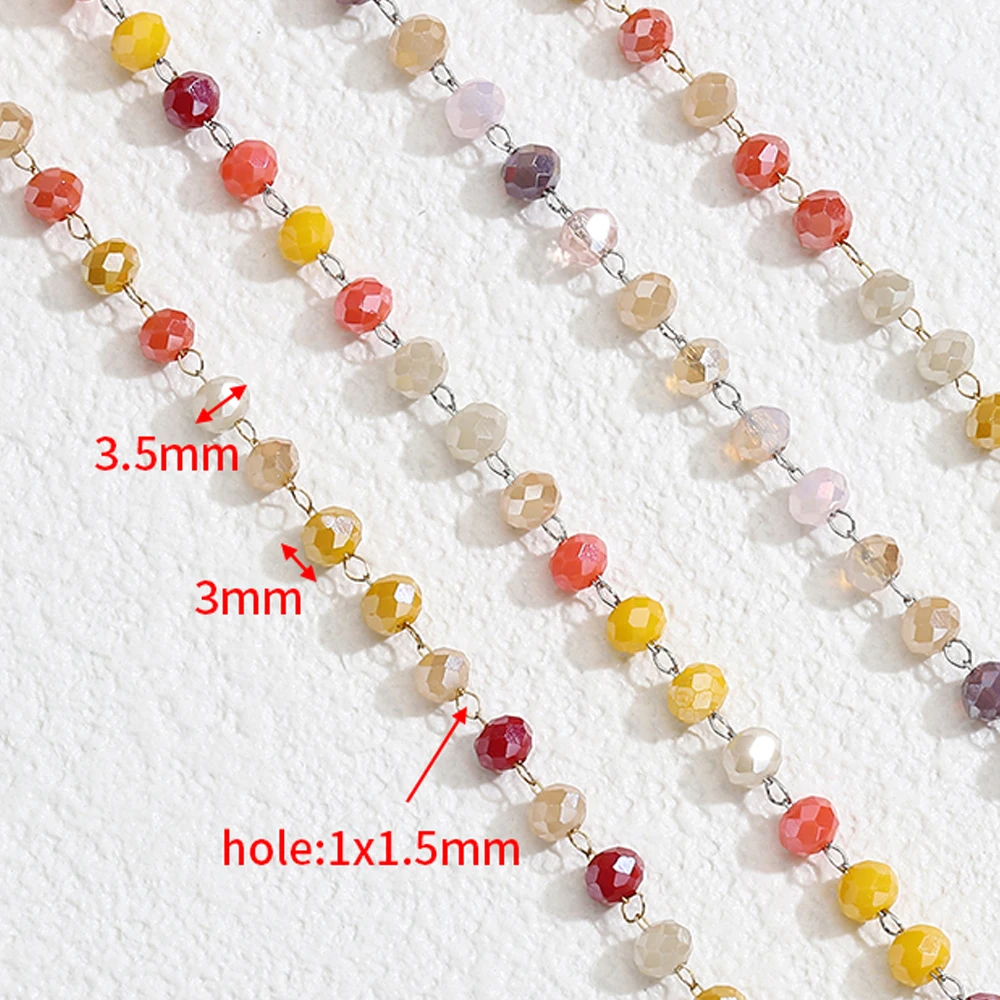 1 Meter Red and Purple Beaded Crystal Stone Stainless Steel Chain
