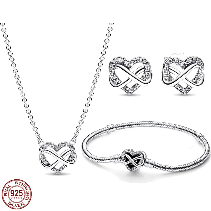 

2023 New 925 Sterling Silver Classic Heart Series Set Bracelet Necklace Charm Women's Jewelry Exquisite Gift give Family Friends