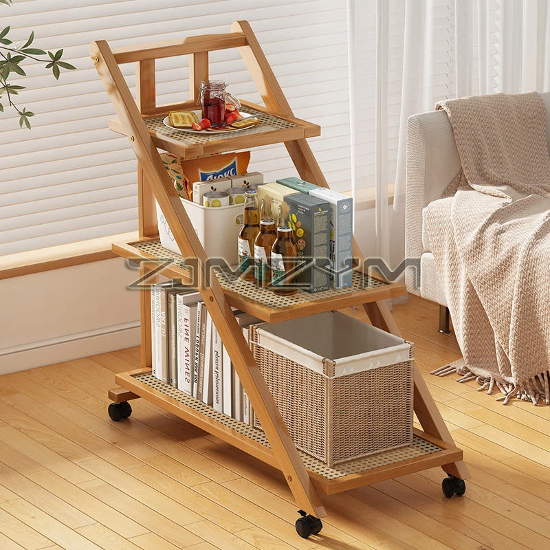 Move Edge Table Multi Functional Trolley Foldable Storage Rack Modern Minimalist Bookshelf Household Snack Organizer