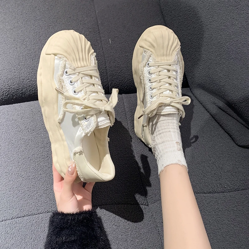 

Casual Platform Sneaker Women's Canvas Sneakers Shoes Student Thick Dissolving Heels White Shoes Lace Up Sports Shoes for Women