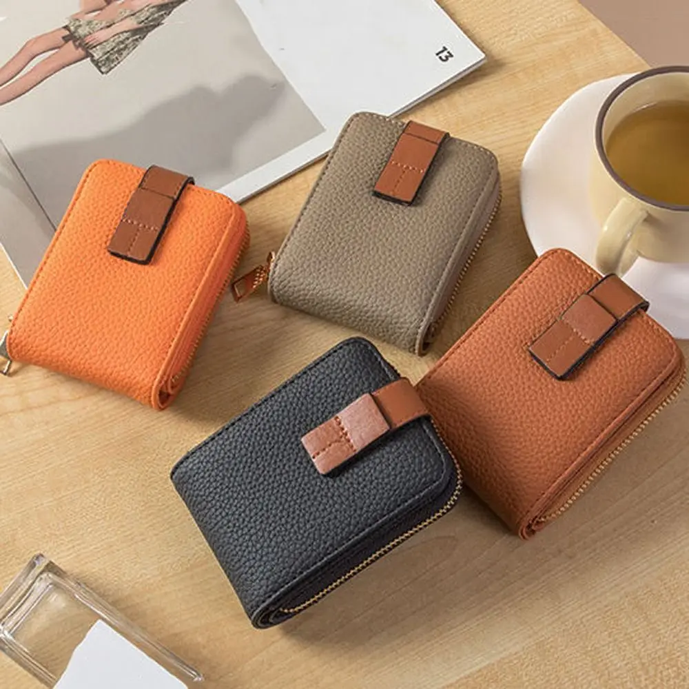 

Короткий кожаный кошелек для монет, кошелек с 10 отделениями для карт, держатель для карт на молнии, простой однотонный держатель для удостоверения личности, водительского удостоверения