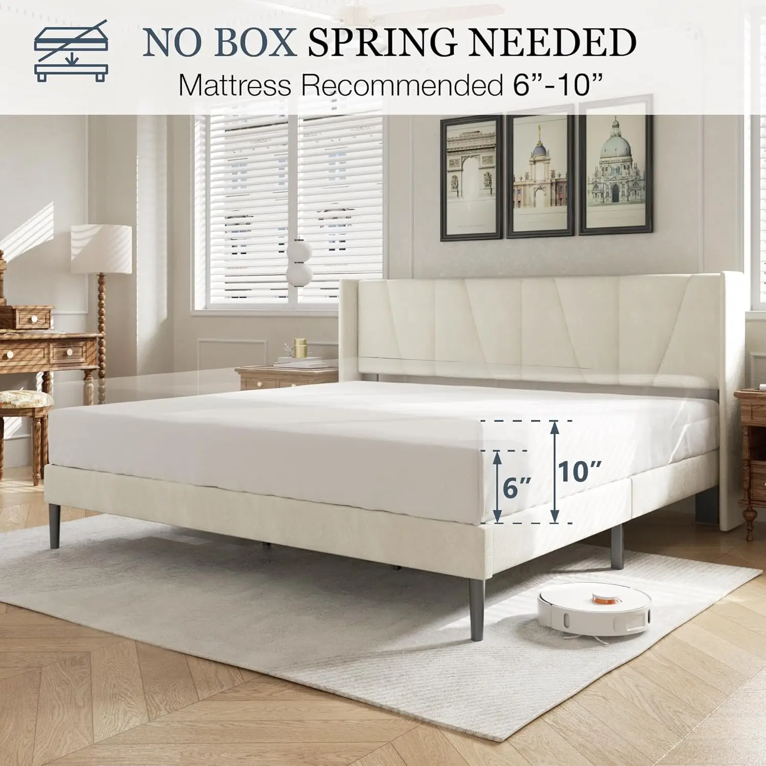 Frame with Headboard, Velvet Upholstered Platform Bed Frames, Contemporary Mattress Foundation, Noise Free, No Box Spring Ne