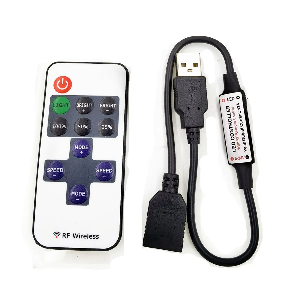 

10pcs 11 Keys LED Strip Controller Mini Dimmer RF Remote 5V USB interface Controller For 5050/2835 Single Color LED strip