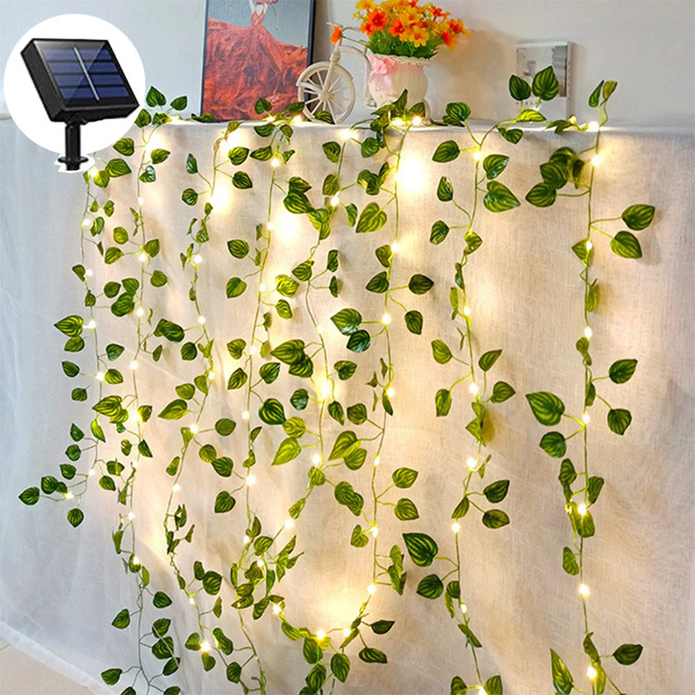 Solar Ivy String Lights, 50/100LED Artificial Maple Leaf String Lights Vine Hanging Garland Fairy Lights use for Garden  Decor cheap solar lights Solar Lamps