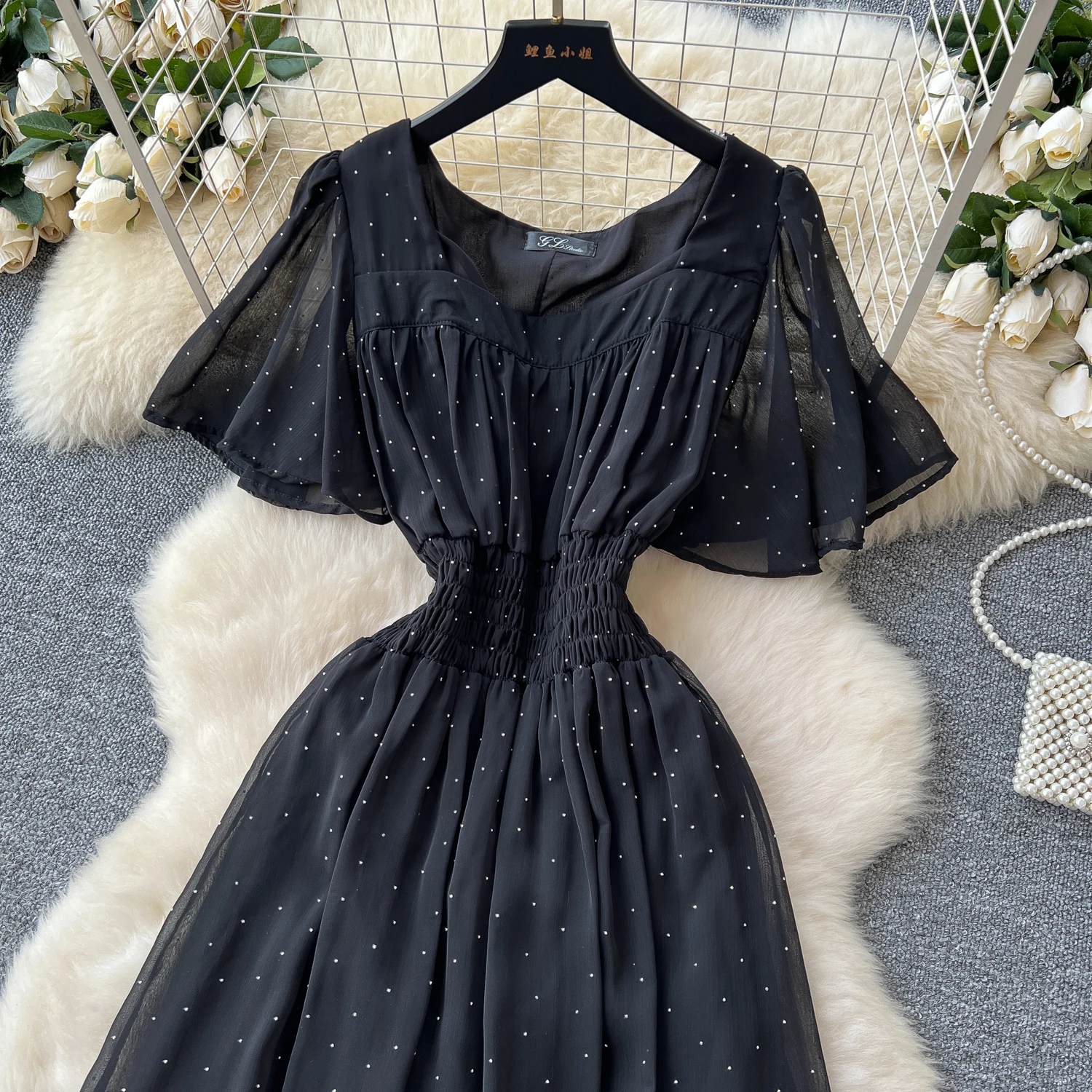 Elegant Sexy High Waist chiffon glitter Vacation Vestidos Slim Women Party Ceremonial Dress