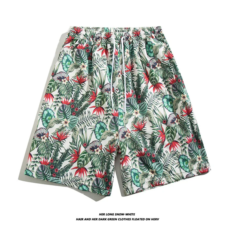 Ice Silk Thin Printed Beach Shorts For Men Summer Loose Straight Style Fashion Brand Leisure Travel Home 5/4 Quick Drying Shorts