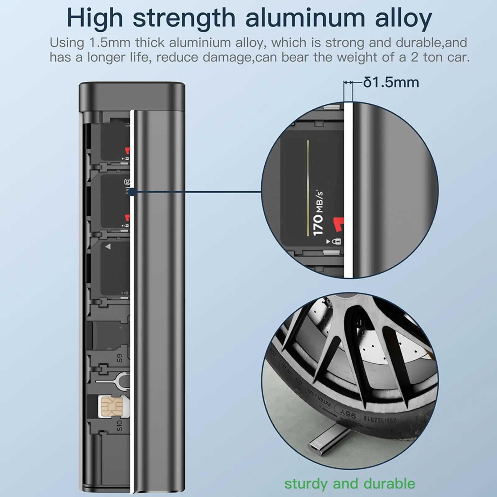 Aluminum Memory Card Storage Box Organizer Case for Camera Phone