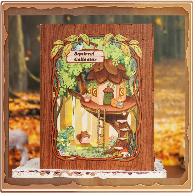 CUTEBEE Book Nook Kit DIY Miniature Model Dollhouse for Adults and Teens Bookshelf Decor 3D Wooden Puzzle for Squirrel Collector