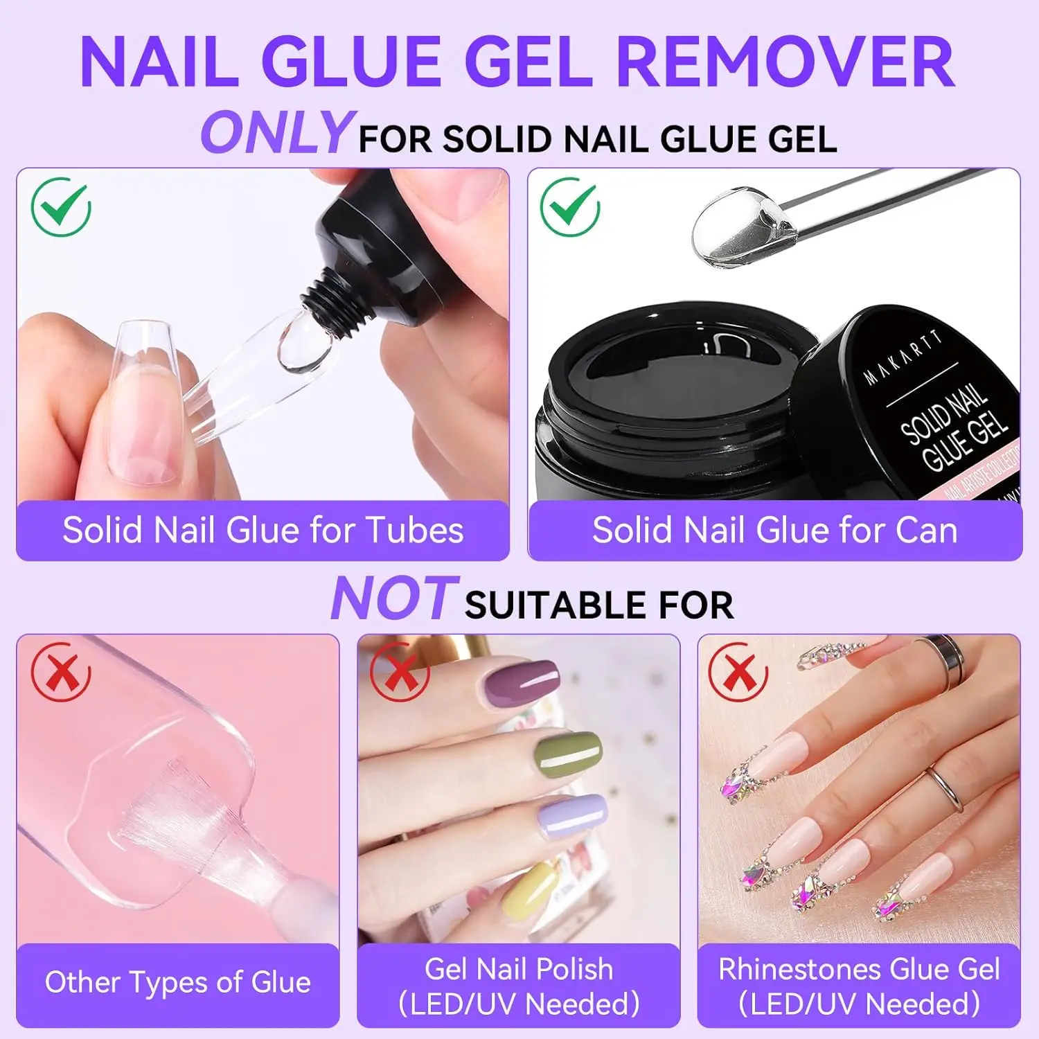 Makartt Nail Glue with Nail Glue Remover Kit: Super Strong Solid Nail Glue Gel for Press on Nails and Nail Tips Art Supplies 5