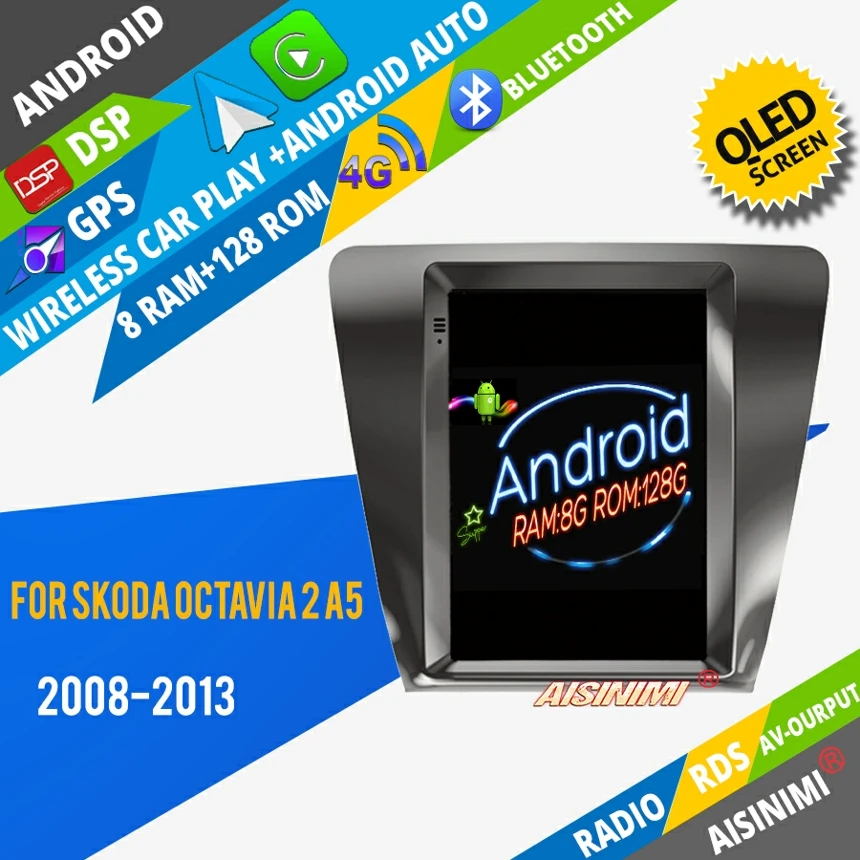 

AISINIMI Android 12 for Tesla Style Car Dvd Player For Skoda Octavia 2 A5 2008-2013 car audio gps Stereo Monitor