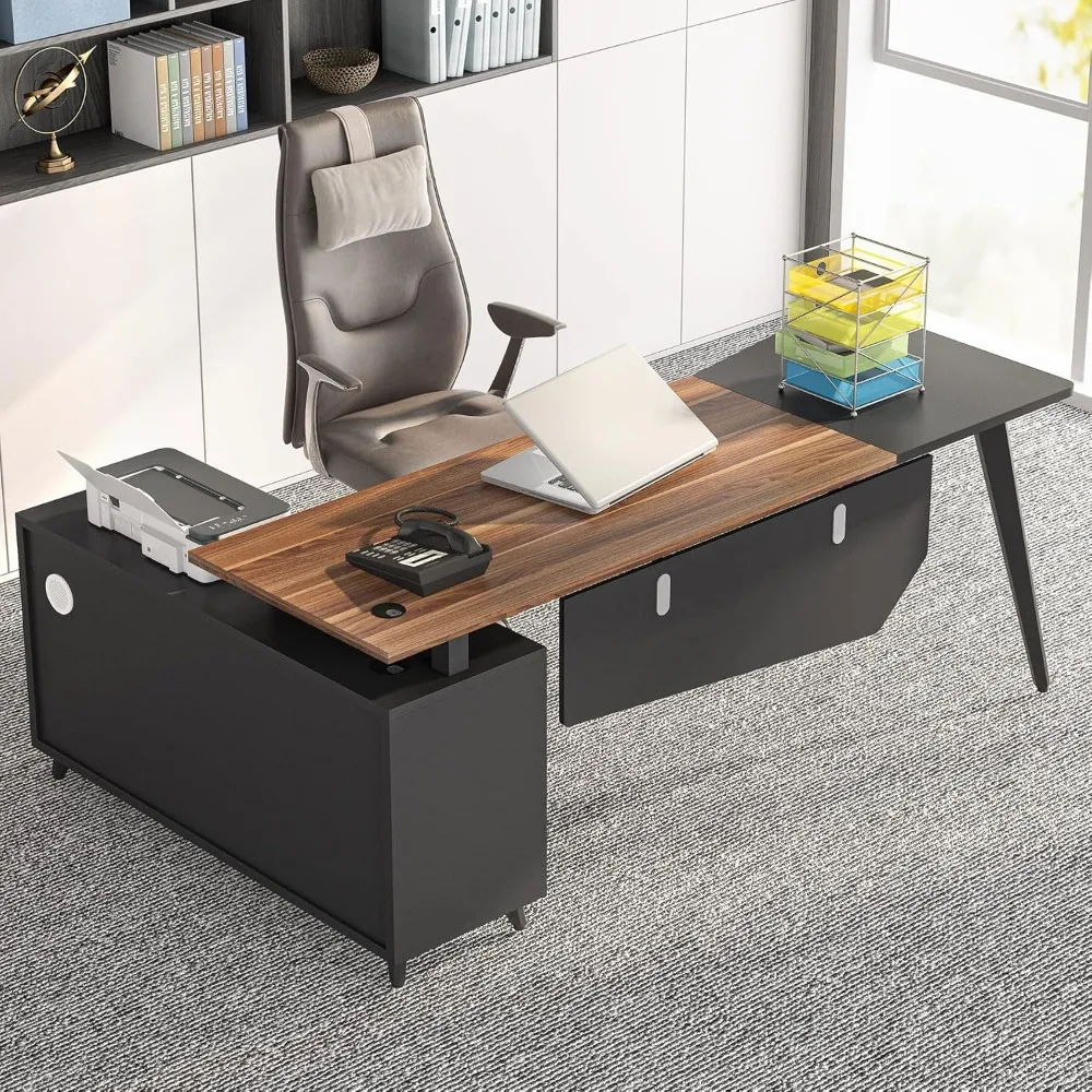L-Shaped Computer Desk with File Cabinet, 78.74 Inch Large Executive Office Desk with Shelves, Industrial Business Fu 3