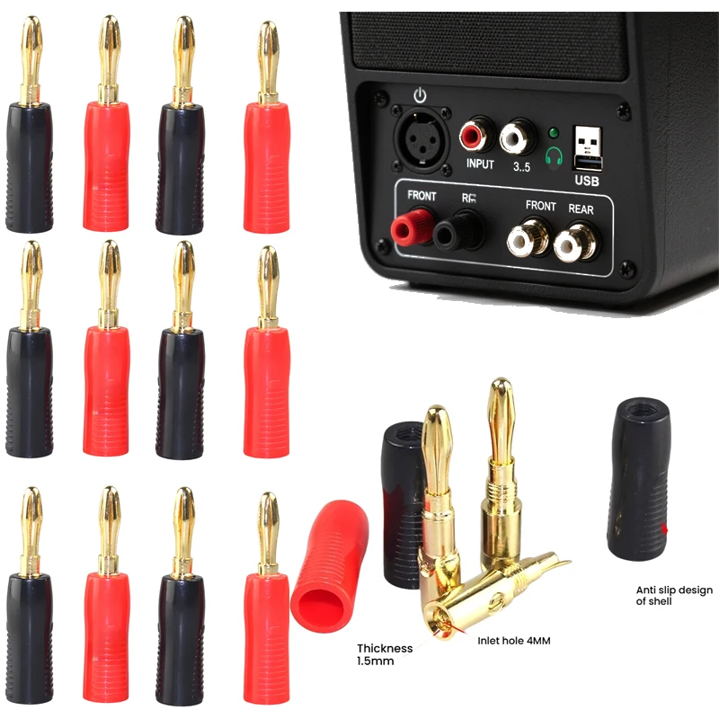 ทองแดงบริสุทธิ์ชุบทอง 4 มม.ปลั๊กกล้วยกันลื่นสําหรับไข้สายลําโพงเสียงฟรีหัวเชื่อม 1