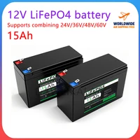 Batterie LiFePO4 12V, 15ah, 30a, BMS, plus de 6000 Cycles pour le stockage d'énergie solaire, vélo électrique, Support d'alimentation extérieur, connexion série 1