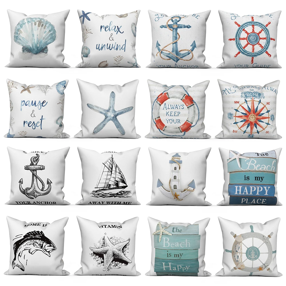 

Ocean Animals Anchor Ship Decorative Pillowcase Sofa Cushion Cover Throw Pillow Case Home Bedroom Car Decor 40x40 45x45 50x50cm