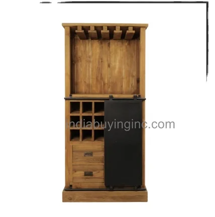 ACACIA WOOD WINE RACK CABINET WITH STORAGE DRAWER MADE By BEST QUALITY Of IRON And GLASS FROM INDIA