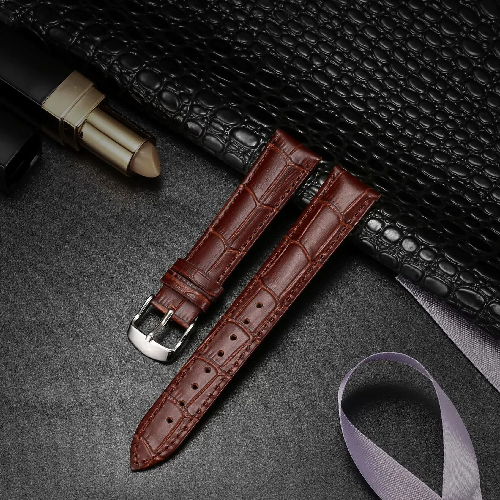 Elegant Alligator Leather Unisex Watch Strap - Genuine Leather Replacement Band