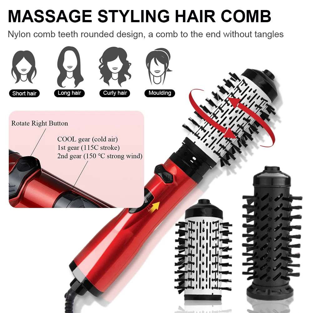 Hair Styler 3 in 1 Rotating Electric Hair Straightener Brush Curler Dryer Brush Hot Air Comb Negative Ion EU/US