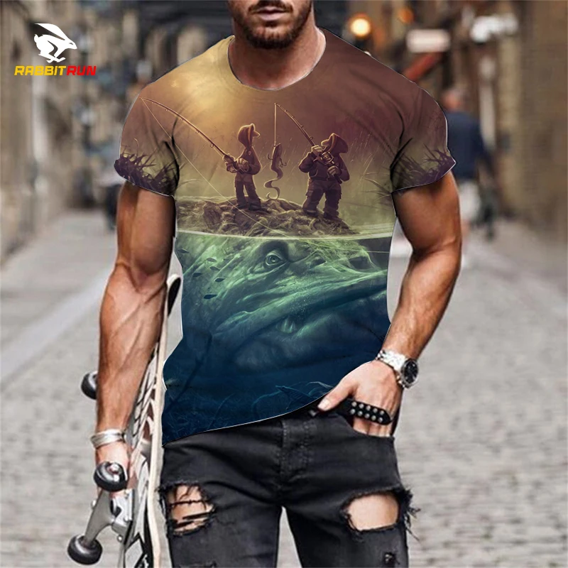 

2023 Summer New 3D Printing Fish Pattern Men's Casual T-Shirts Fashion Trend Young Handsome T-Shirt Outdoor Fishing Tops