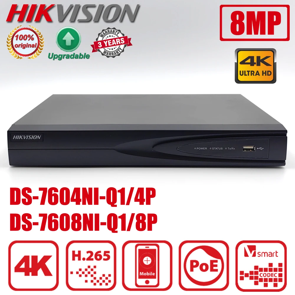 Hikvision Plug and Play Network Video Recorder, DS7608NIQ1 8P, 4