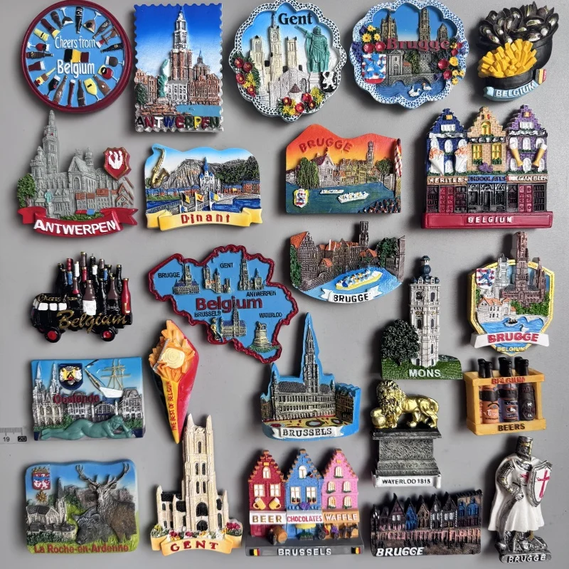 Belgium Cities Souvenir Fridge Magnet Set - Iconic Destinations and Beers