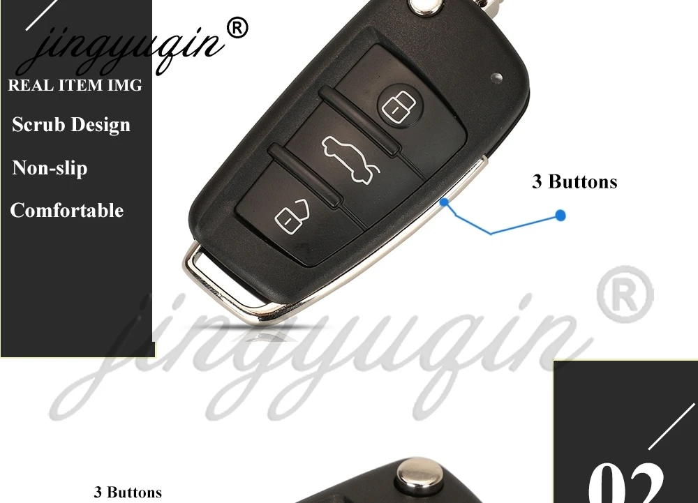 Jingyuqin 8E0 837 220E /8E0 837 220Q / 8E0 837 220K 433Mhz ID48 Chip Klappbarer Auto-Fernschlüssel für Audi A4 B7 2005 2006 2007 2008 HU66 – Detail 8