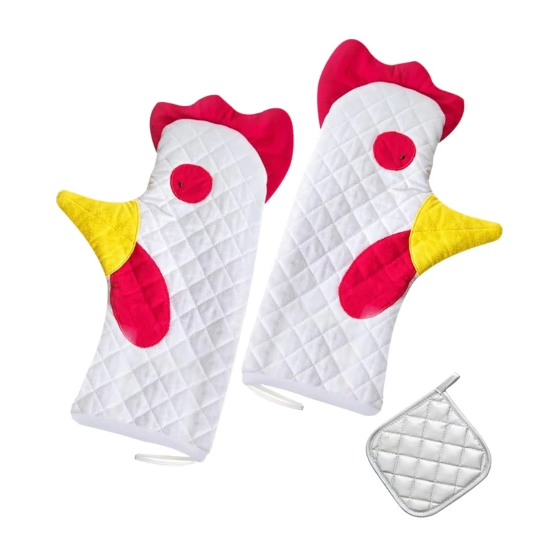 

Oven Glove Heat Resistant Non-woven Fabric Oven Mitts Rooster Kitchen Glove Pots Pad Gift for Baking Cooking Lover