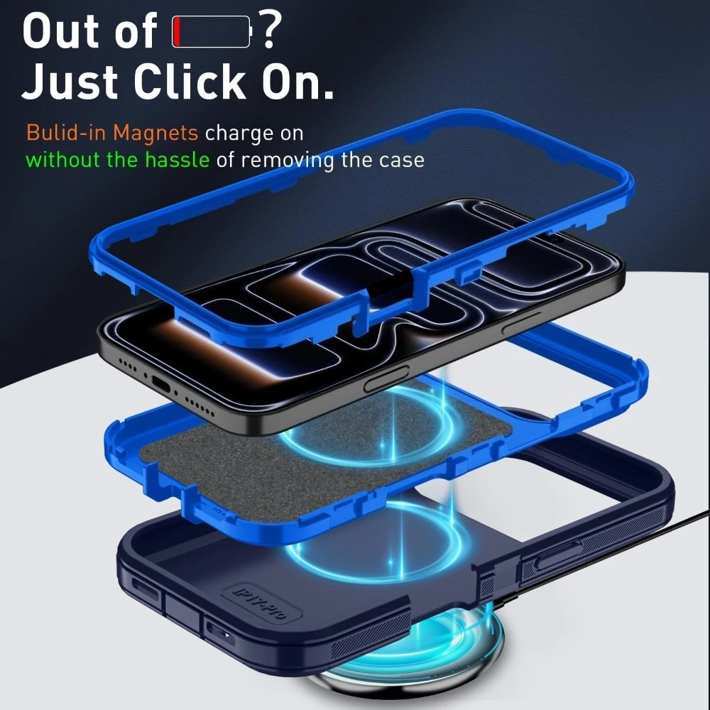 3-in-1 Military Grade Magnetic Box Phone Case - Rugged Shockproof Armor Protective Cover