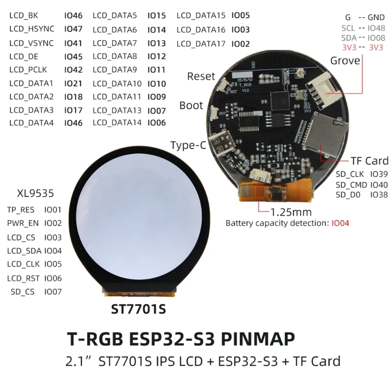 T-RGB ESP32-S3 2.1 ġ  ÷ ST7701S LCD ũ ESP32-S3R8    WIFI TF