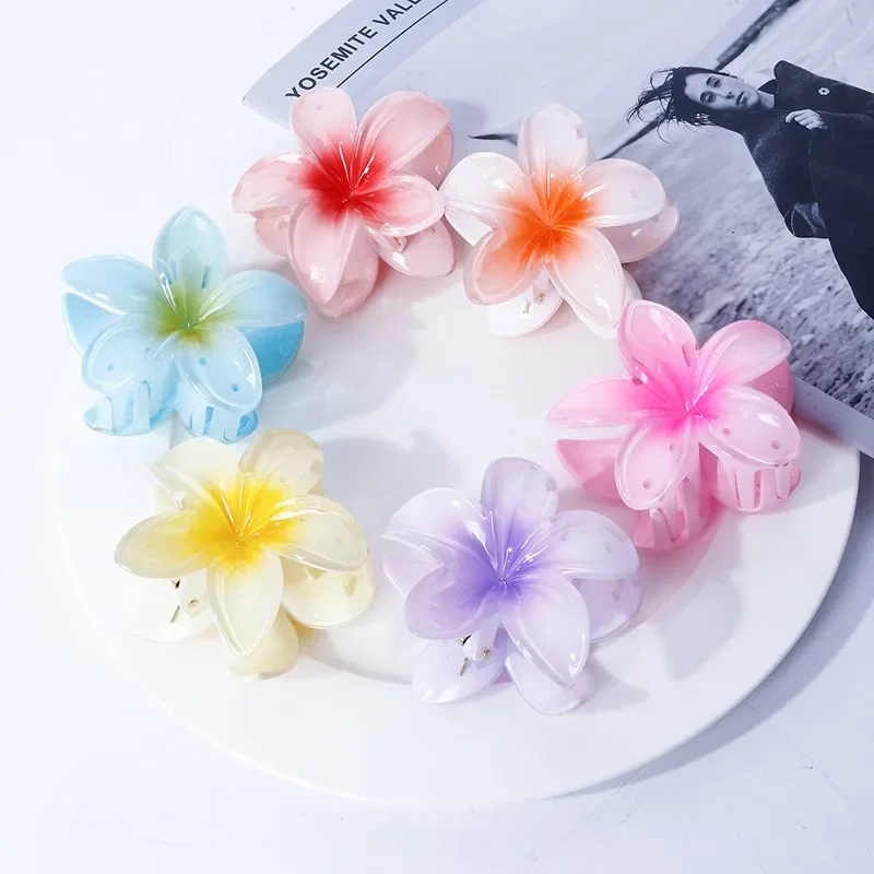 New Trendy Gradient Flower Hair Clips - Shiny Bohemian Beach Hairpins for Women, Fashion Casual Floral Hair Accessories  장식