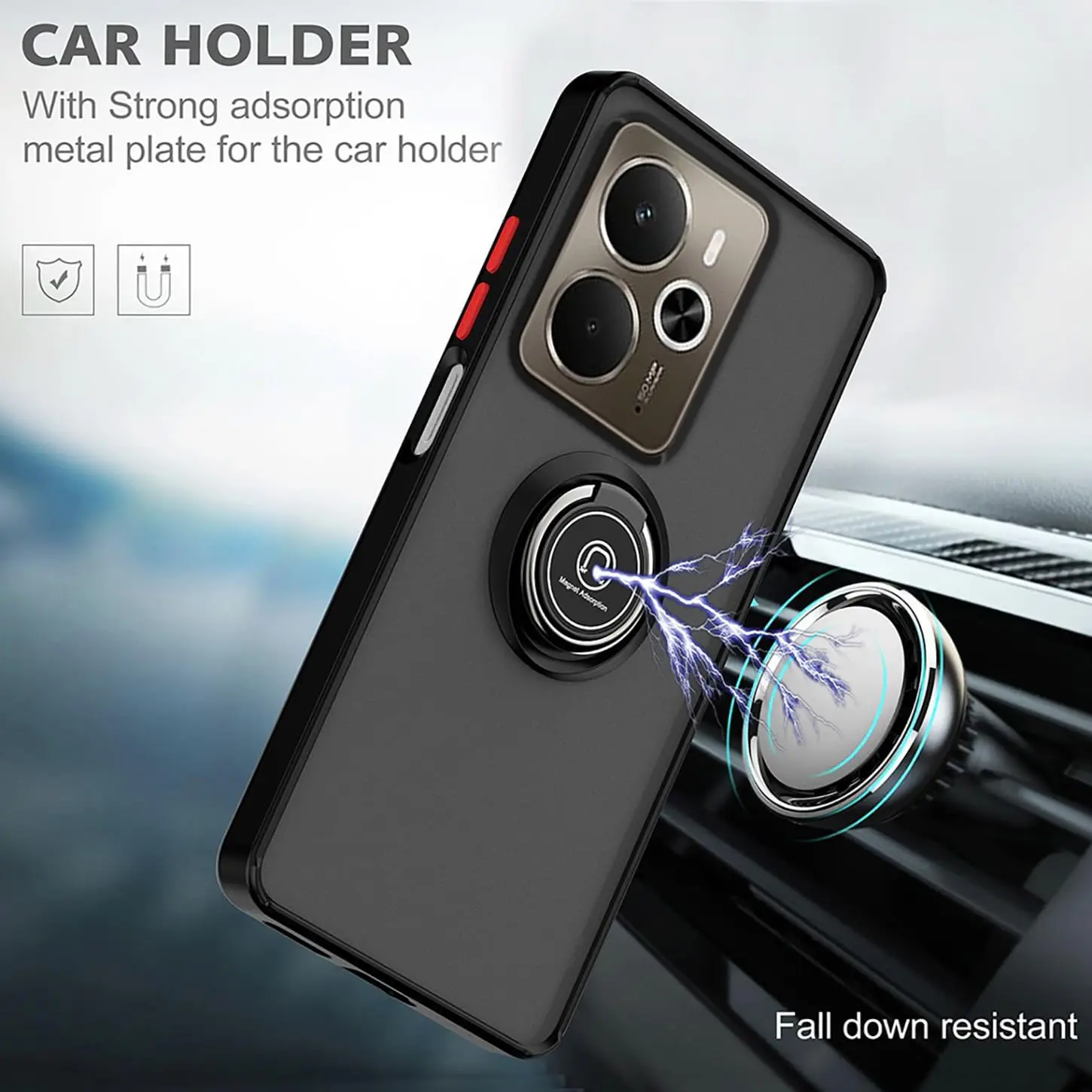 Shockproof Armor Matte Case with Magnetic Ring Stand Holder