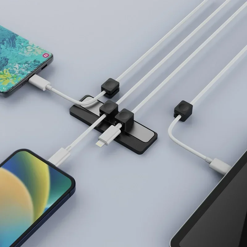 Cable Organizer Magnetic Cable Clips Smooth Adjustable Cord Holder Under Desk Management Pad Wire Keeper