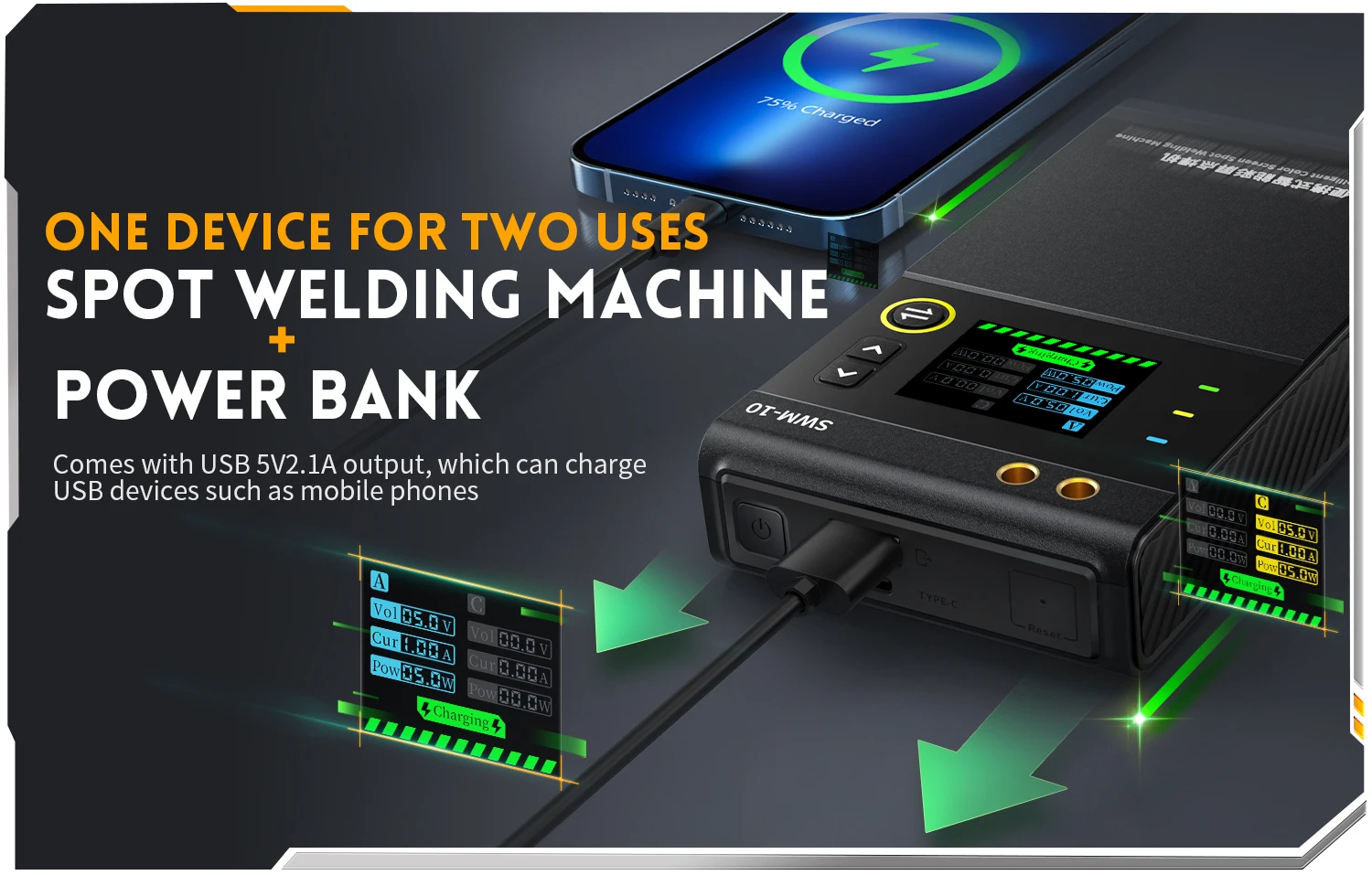 SWM-10 portable tool, supports 0.25mm nickel sheet connection